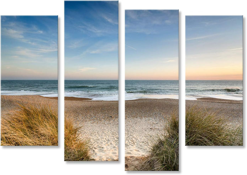 Bild auf Leinwand Strand Meer Sand Nordsee Poster, Leinwandbild, Wandbilder 130x80 4-teilig, 130x80