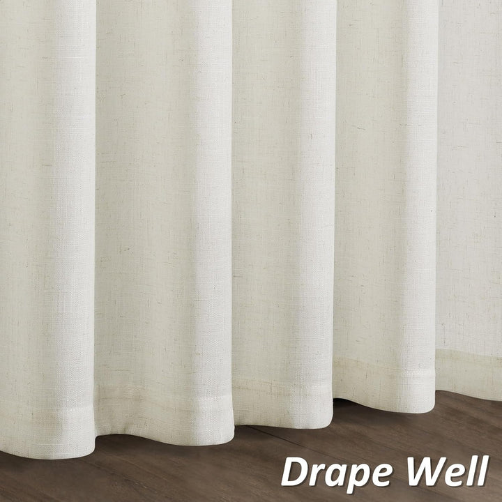 Flachs-Leinenvorhänge 183 cm Länge, 2 Paneele, neutrale halbtransparente Boho-Vorhänge für Schlafzim