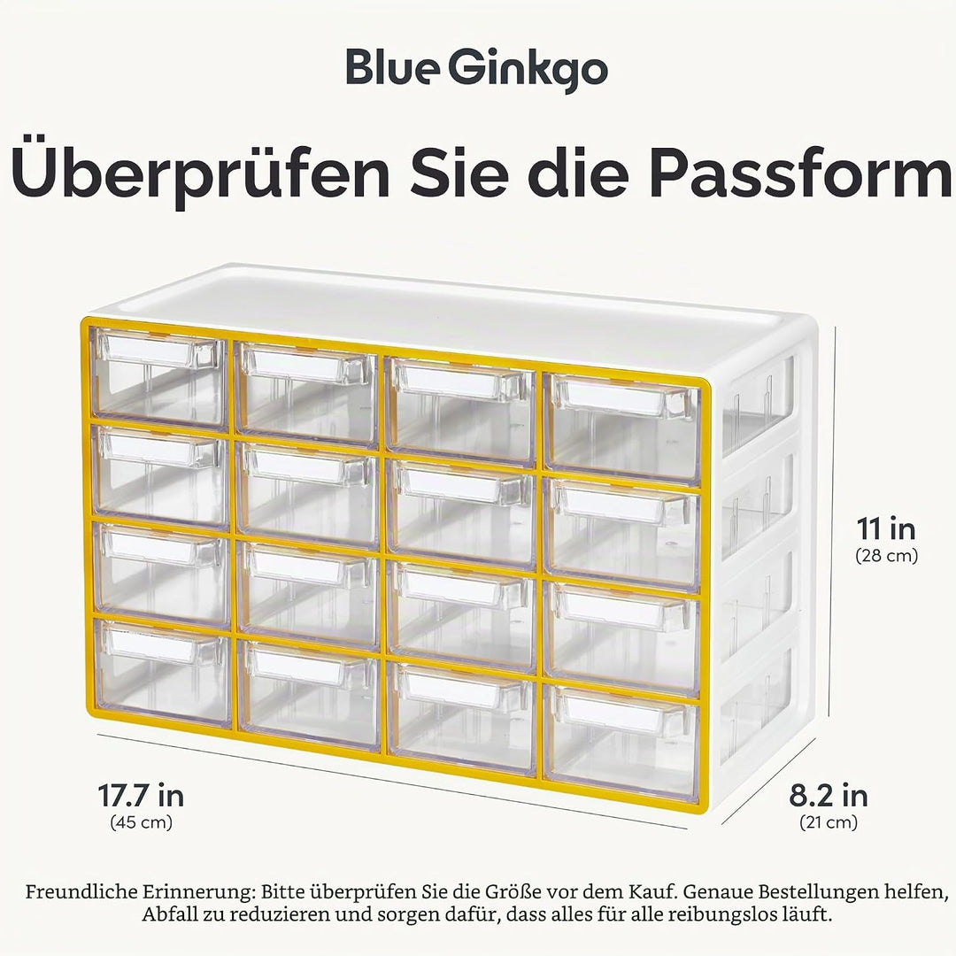 BLUE GINKGO Mittelgrosser Aufbewahrungsschrank mit 16 Schubladen – stapelbare Perlen- und Bastelaufb