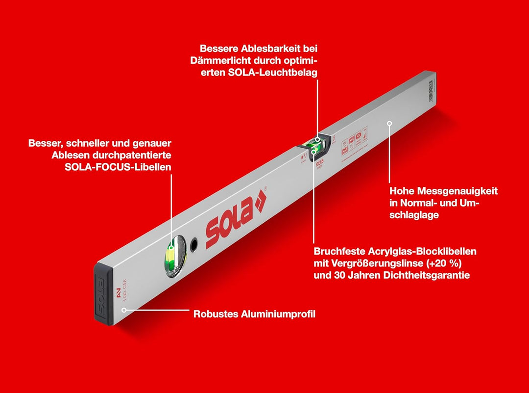 Sola 1111301 Alu-Wasserwaage "AV 100" cm in grau 1000 mm, 1000 mm