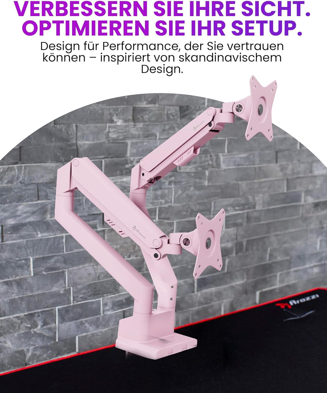 Arozzi Alzare Neo Duo Monitorarm mit Gasfeder - 2 Arme, für 43–86 cm Monitore, VESA 75/100, 360° dre