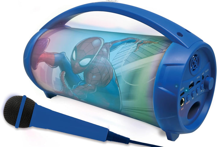 Lexibook, Spider-Man, Kabelloser Lichtlautsprecher mit Mikrofon, Stereosound, Karaoke-Funktion, USB-