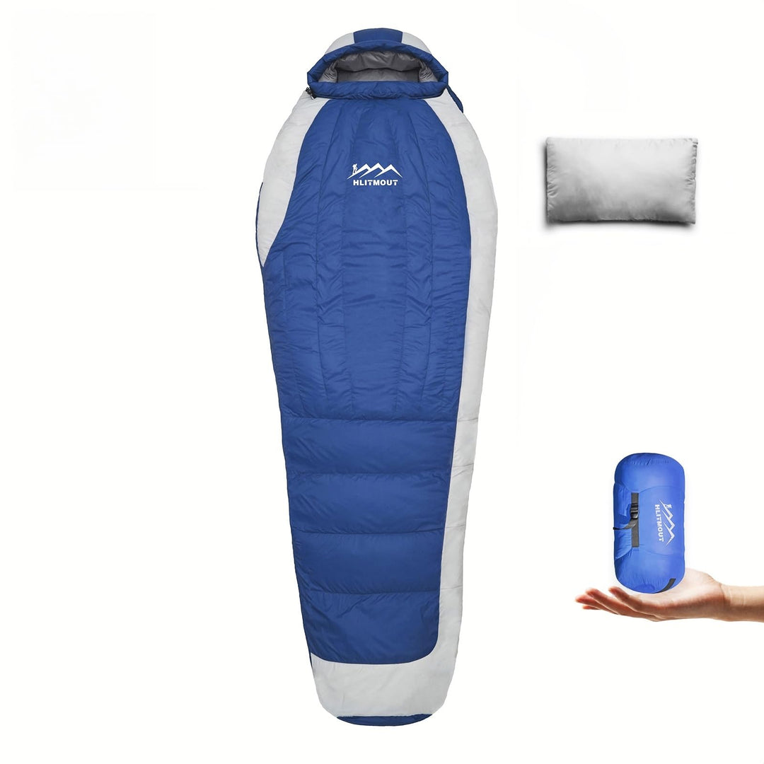 Ultraleicht Daunenschlafsack mit Kissen, Kleiner Leichter Sommer Schlafsack 680FP für Erwachsene und