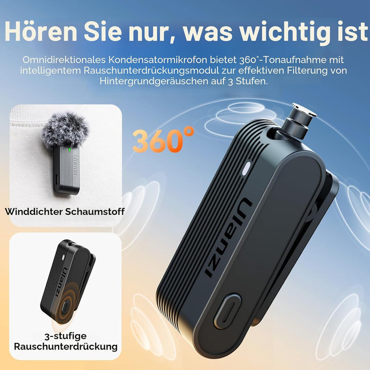 ULANZI A100 Lavalier Mikrofon für iPhone Android Kamera, USB C Mikrofon, 13.5H Akkulaufzeit, Mikrofo