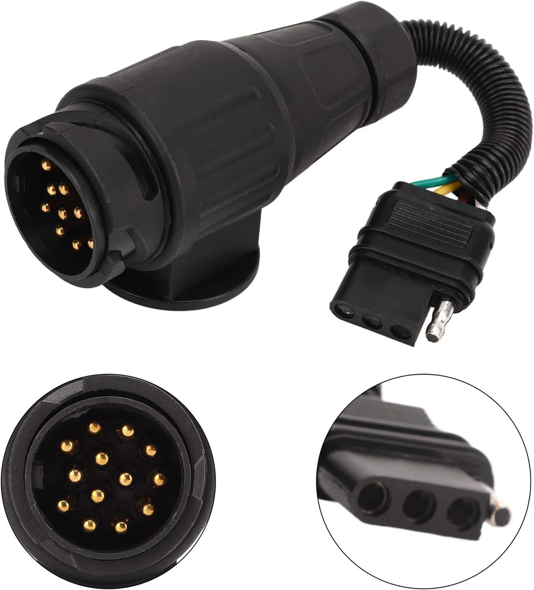 Aramox Trailer Connector, Trailer Plug Adapter EU 13 Way Round to US 4 Way Flat Trailer Connector Co