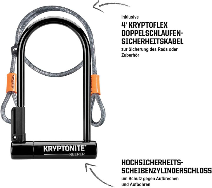 Kryptonite Keeper 12mm U-Schloss mit FlexFrame-U Halterung Standard mit Kabel, Standard mit Kabel