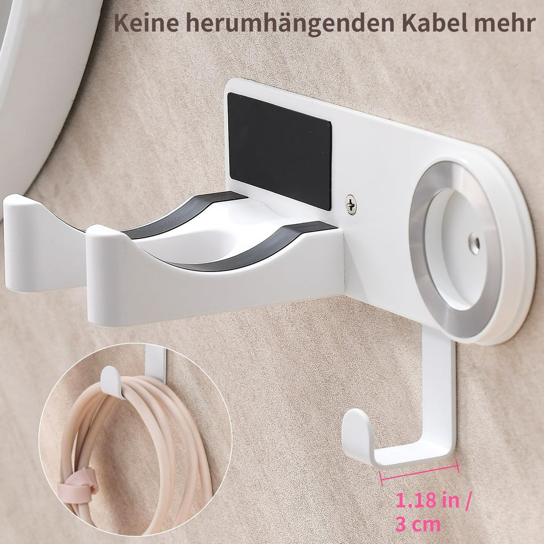 Föhn Halterung, Fönhalter Weiss, Fönhalter Ohne Bohren Wandhalterung aus Aluminiumlegierung für Bade