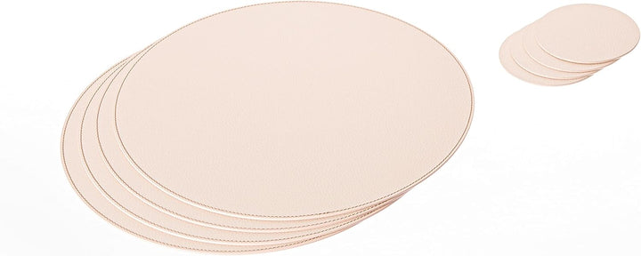 Nikalaz Rund Platzsets und Untersetzer aus recyceltem Leder, 4 Stück Tischsets, Platzdeckchen 33 cm