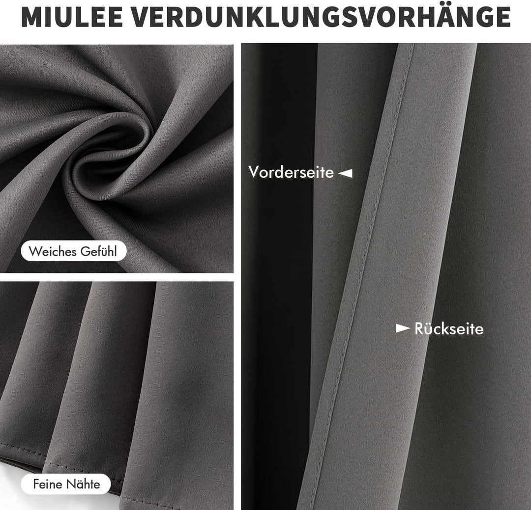 MIULEE Vorhänge Grau Blickdicht mit Ösen, Schöner Weicher Verdunklungsvorhänge zum Verdunkeln von Rä