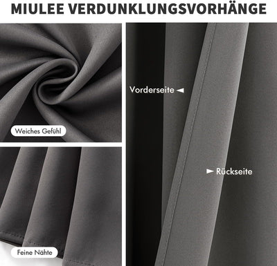 MIULEE Vorhänge Grau Blickdicht mit Ösen, Schöner Weicher Verdunklungsvorhänge zum Verdunkeln von Rä