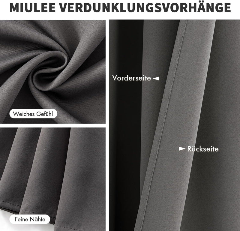 MIULEE Vorhänge Grau Blickdicht mit Ösen, Schöner Weicher Verdunklungsvorhänge zum Verdunkeln von Rä
