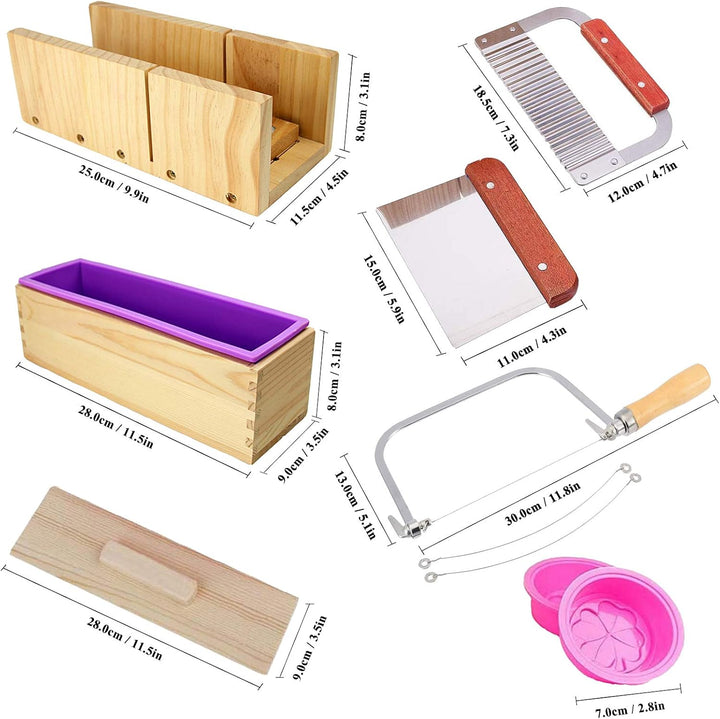 JasCherry 7 Stück Pinie Holz Verstellbar Seifen Slicer Giessformen Spree Set - Handgefertigt Holz DI