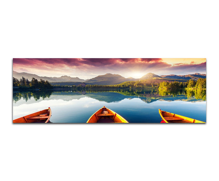 Paul Sinus Art Panoramabild auf Leinwand und Keilrahmen 150x50cm Slowakei Nationalpark See Boote Son