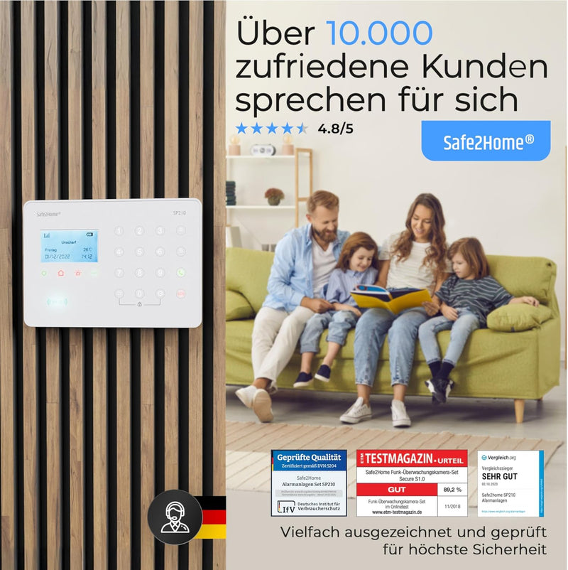 Safe2Home SP210 Basis Funk Alarmanlagen - EINZELNE ZENTRALE - mit Sabotageschutz – WiFi/GSM/SMS Alar