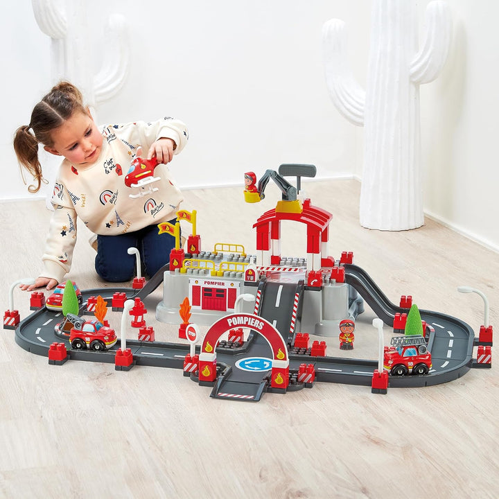 Ecoiffier Spielzeug - 1349 - Feuerwehr-Circuit im Eimer - Abrick - Konstruktionsspielzeug für Kinder