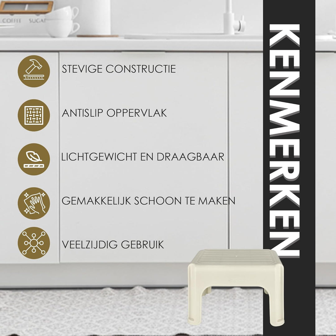 Tritthocker Erwachsene Weiss/Creme – 120 KG Tragkraft – Rutschfester Hocker 38x29x24 cm – Leichte Tr