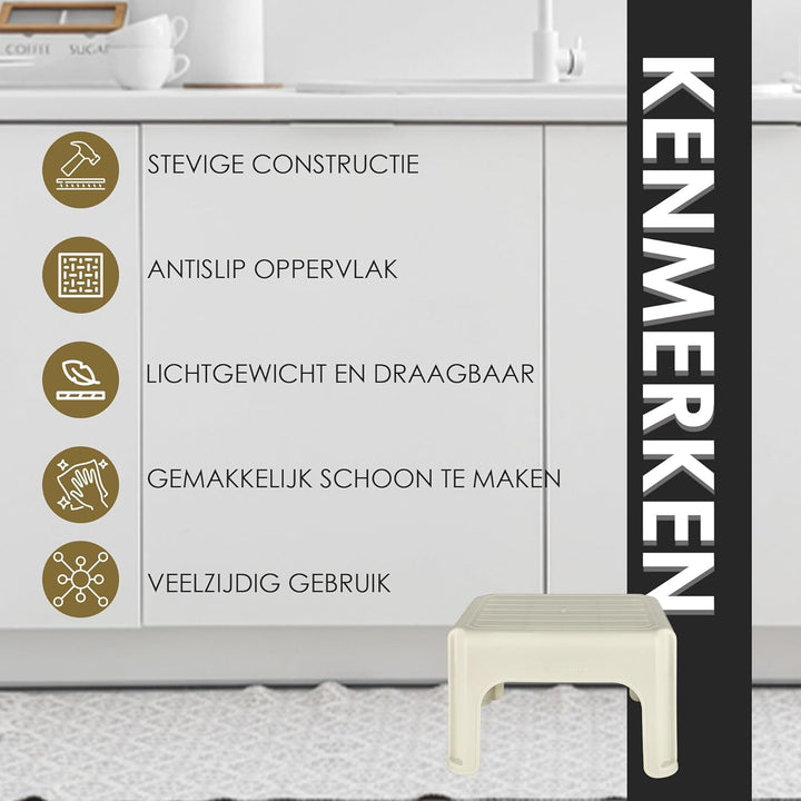 Tritthocker Erwachsene Weiss/Creme – 120 KG Tragkraft – Rutschfester Hocker 38x29x24 cm – Leichte Tr