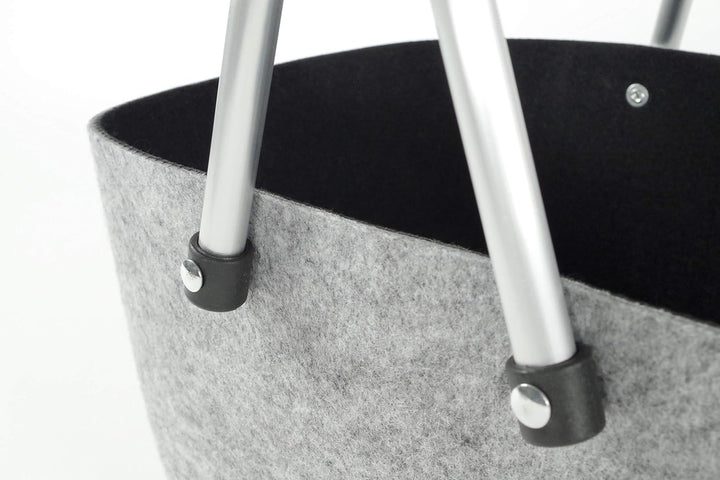 Kobolo Filzkorb grau-schwarz mit Aluhenkeln, 36x22x18 cm, Filztasche, Einkaufskorb, Tragekorb robust
