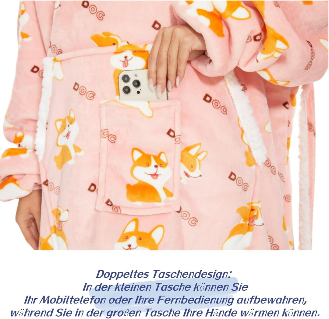 Oversized Hoodie Decke Damen，Verlängern Decken Hoodie,Extra Dick und Warm Deckenpullover，Blanket Hoo