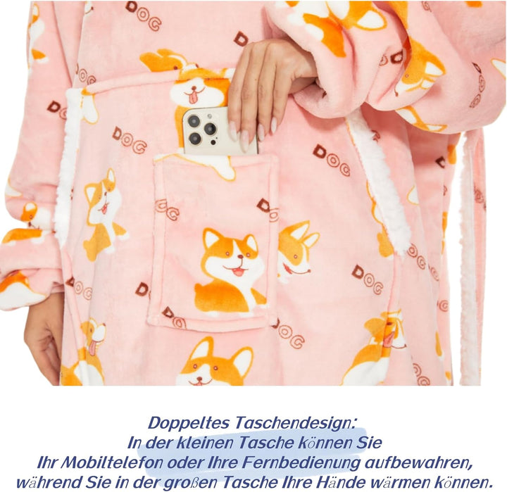 Oversized Hoodie Decke Damen，Verlängern Decken Hoodie,Extra Dick und Warm Deckenpullover，Blanket Hoo