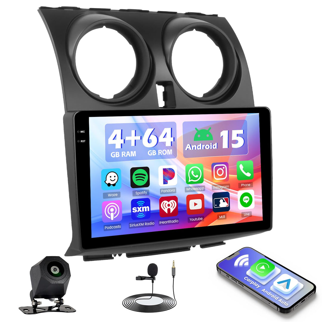 Hikity 4+64G Android 15 Autoradio für Nissan Qashqai J10 (2006-2016), 9" Bildschrim Radio mit Wirele
