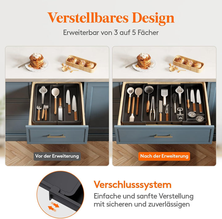 Lifewit Besteckkasten für Schubladen, Grosser Utensilienständer Erweiterbar auf 69 cm, verstellbarer