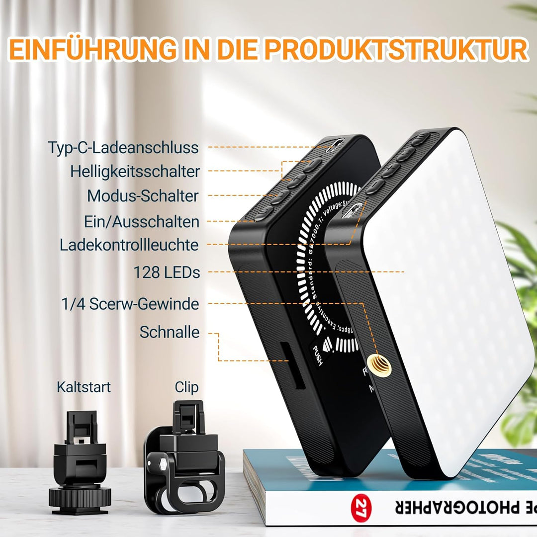 Handy Licht, 128 LED Magnetisches Selfie Licht mit 3 Lichtmodi und 10 Stufen Helligkeit, 3000-6500K