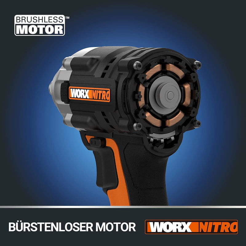 WORX WX272 NITRO Bürstenloser Akku Schlagschrauber 20V - 300Nm, Mit Variablem 3-Gang-Getriebe Und LE