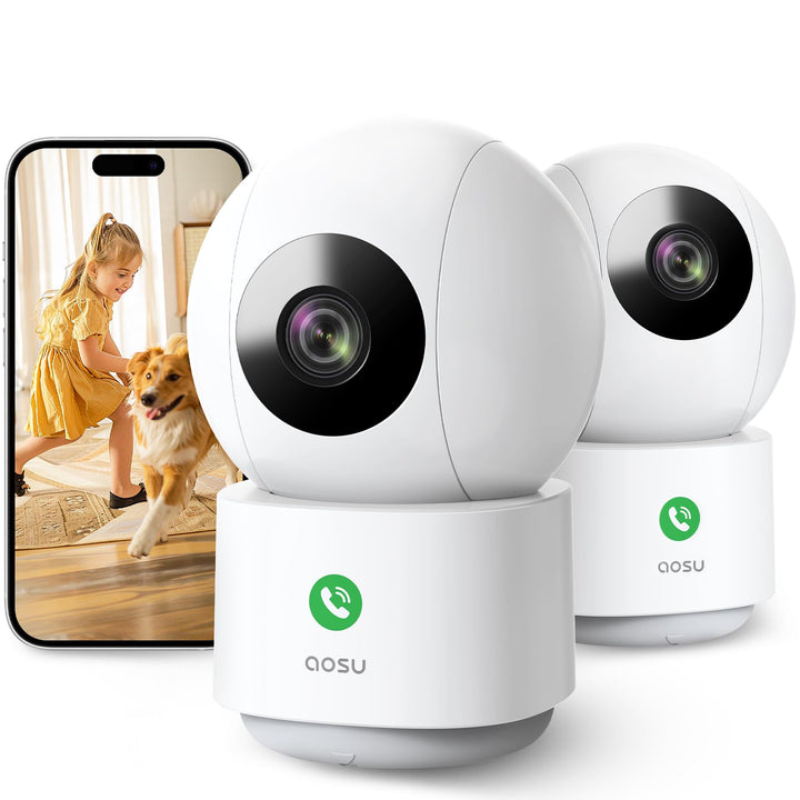 AOSU 2K Überwachungskamera Innen WLAN Kamera, Bewegungserkennung, Nachtsicht zu 10m, 3MP-Auflösung,