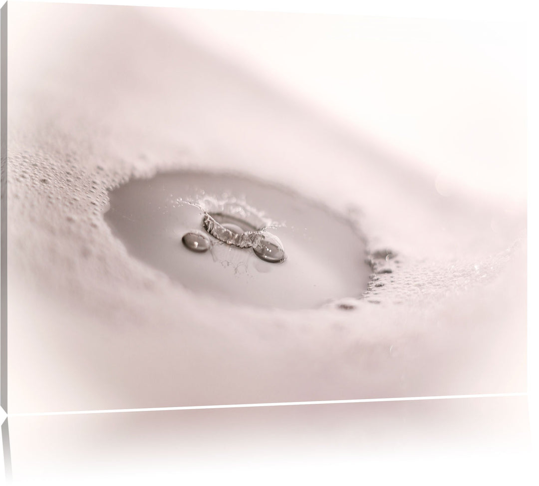 Pixxprint Wassertropfen im Schaum auf Leinwand, XXL riesige Bilder fertig gerahmt mit Keilrahmen, Ku