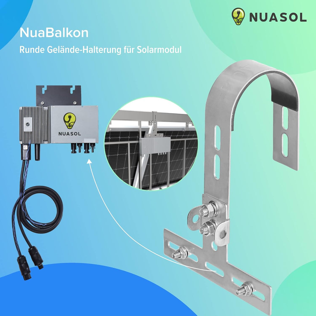NuaSol - Balkonkraftwerkhalterung Geländer Befestigung für 1 Solarmodul, ein Wechselrichter Photovol