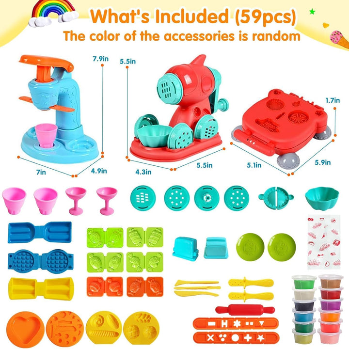 51 Stück Knete Dough Set für Kinder,Kitchen Creations Nudelmaschine Spielset Burger Eiscreme, Knetwe