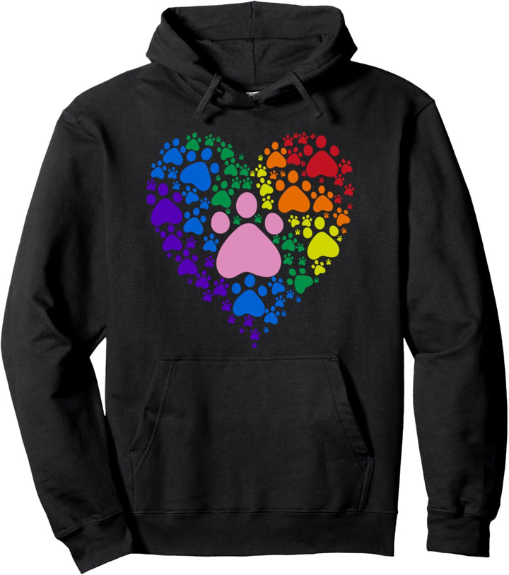 Hundefreunde, Pfotenabdruck-Herz, Regenbogenfarben Pullover Hoodie