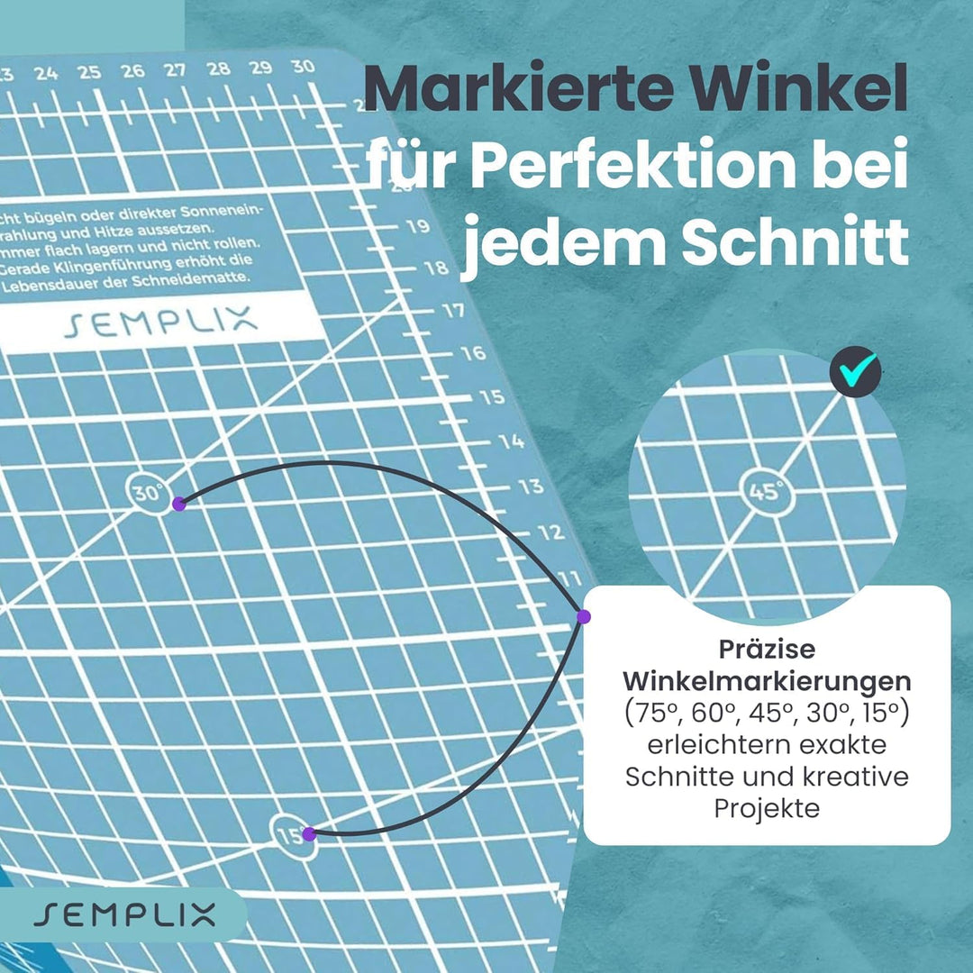SEMPLIX Selbstheilende Schneidematte A0 in Grün, Rosa, Grau, Türkis, Lila. Ideal fürs Basteln, Nähen