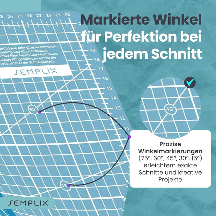 SEMPLIX Selbstheilende Schneidematte A0 in Grün, Rosa, Grau, Türkis, Lila. Ideal fürs Basteln, Nähen