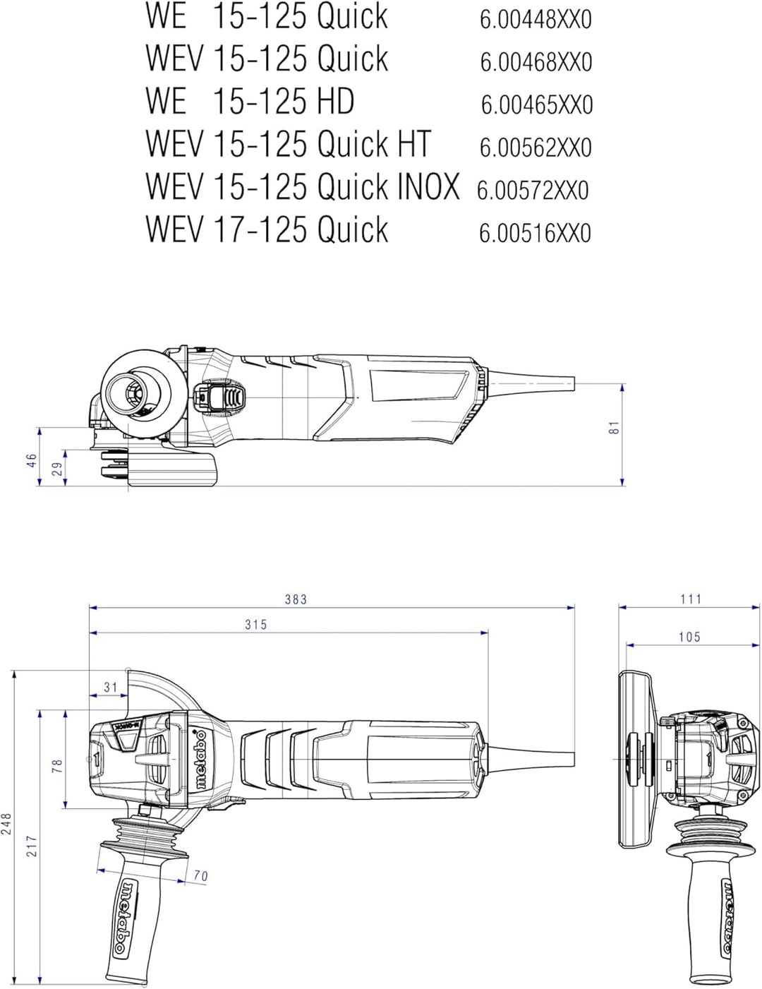 Metabo Winkelschleifer WE 15-125 Quick (600448000) Karton, 1550 Watt, Scheiben-Ø: 125 mm, Leerlaufdr