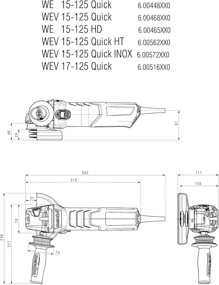 Metabo Winkelschleifer WE 15-125 Quick (600448000) Karton, 1550 Watt, Scheiben-Ø: 125 mm, Leerlaufdr