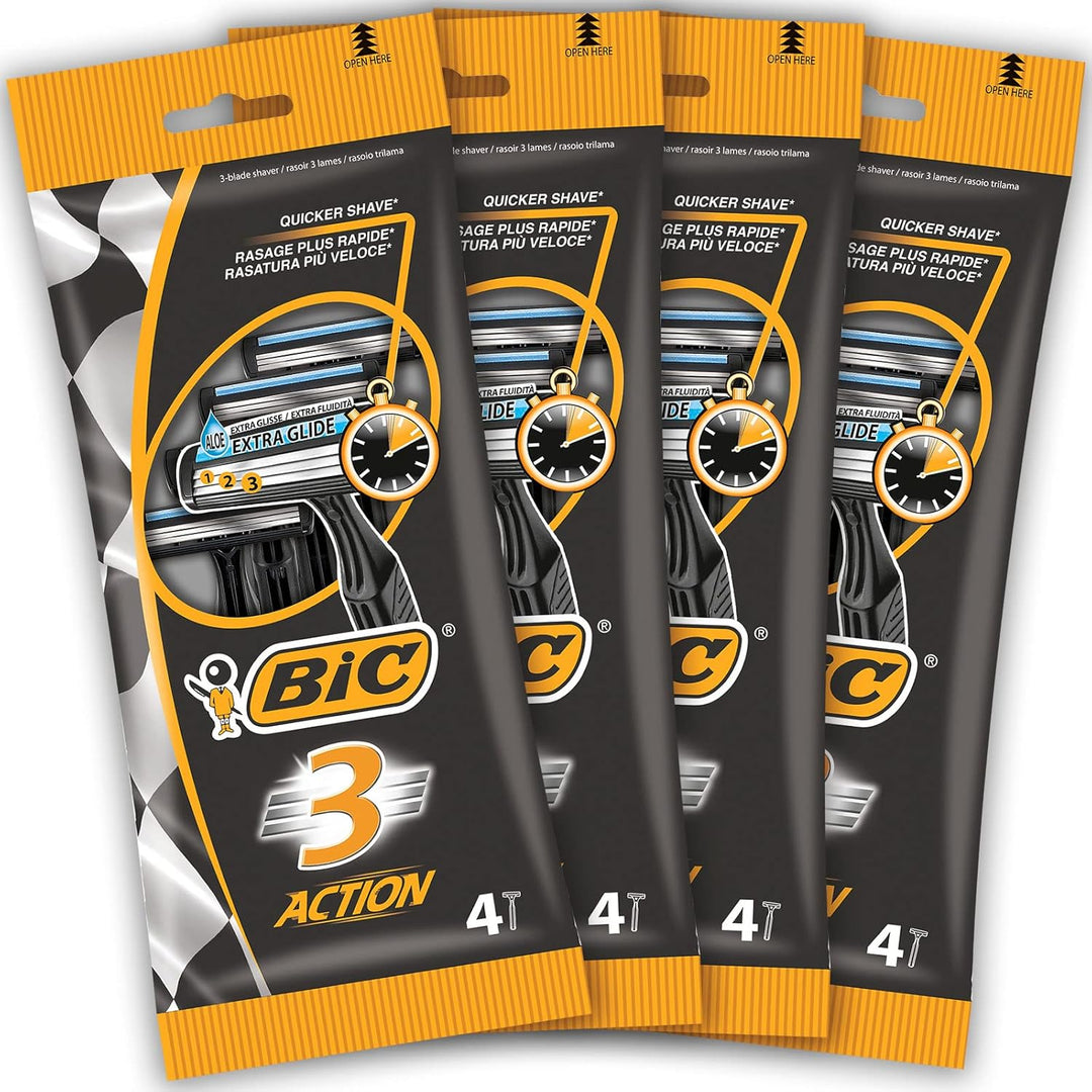 BIC 3 Action Rasierer Herren, 16 Einwegrasierer mit je 3 Klingen, mit Aloe Vera & 3 Sensitive Rasier
