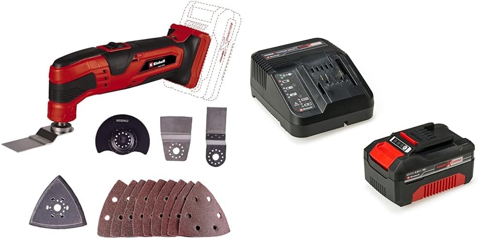 Einhell Akku Multifunktionswerkzeug Li-Solo Power X-Change + 4512042 Power X-Change Starter Kit Akku