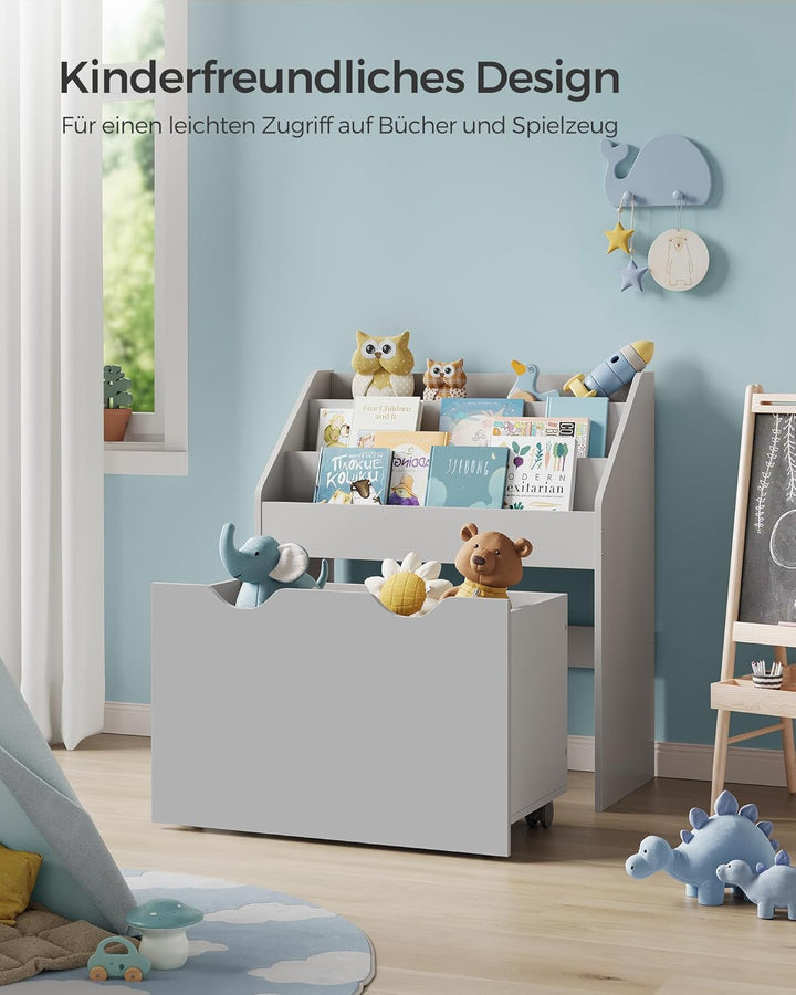 SONGMICS Bücherregal Kinder, Kinderregal, Spielzeugregal, mit 3 Regalebenen, Aufbewahrungsbox auf Ro