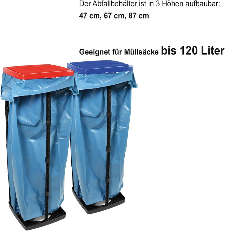 com-four® 6X Müllsackständer mit Deckel - in 3 möglichen Höhen aufbaubar - optimal für Heim, Garten,