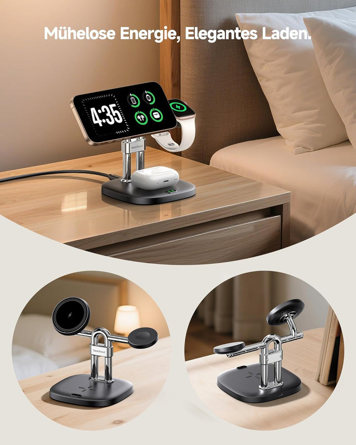 SwanScout Magnetische Ladegerät, 3 in 1 Induktive Ladestation für iPhone 17/Air/16/15/14/13/12, Wire