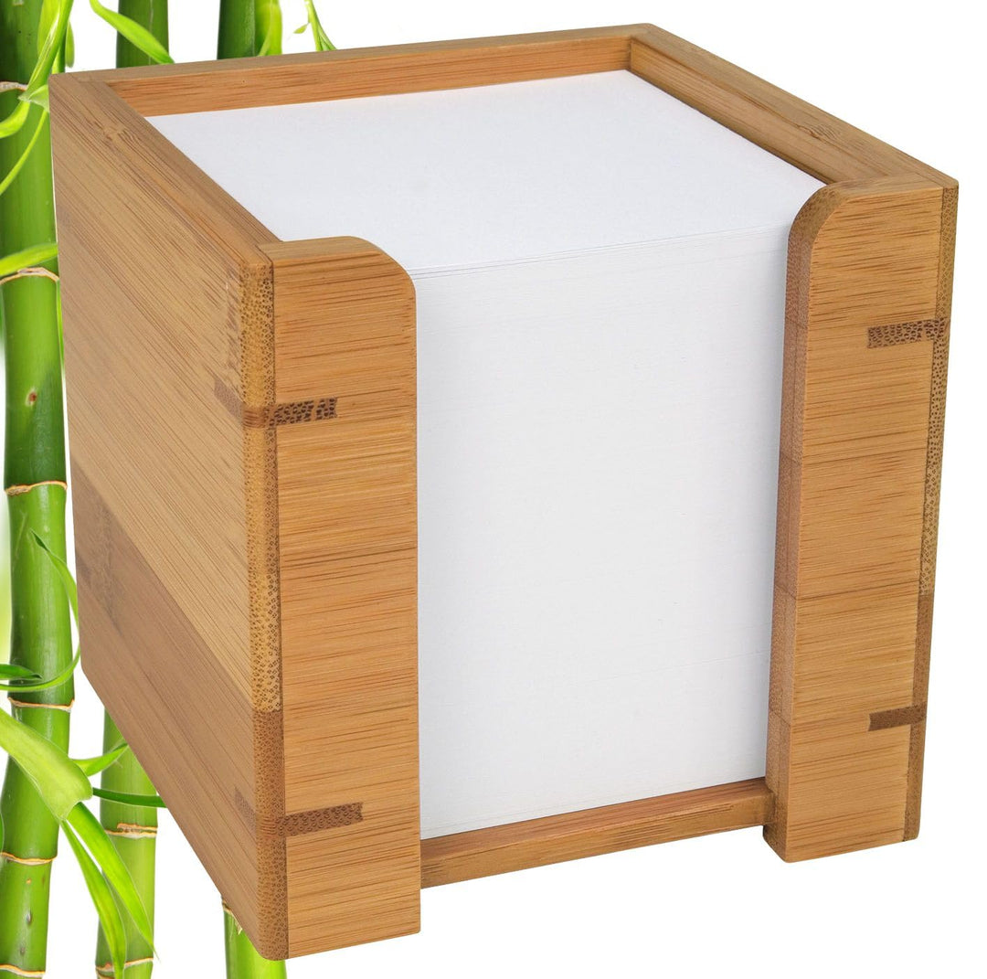 Wedo 61707 Zettelbox Bambus, inkl. 900 Blatt Papier 9 x 9 cm, im Geschenkkarton, braun, Zettelbox