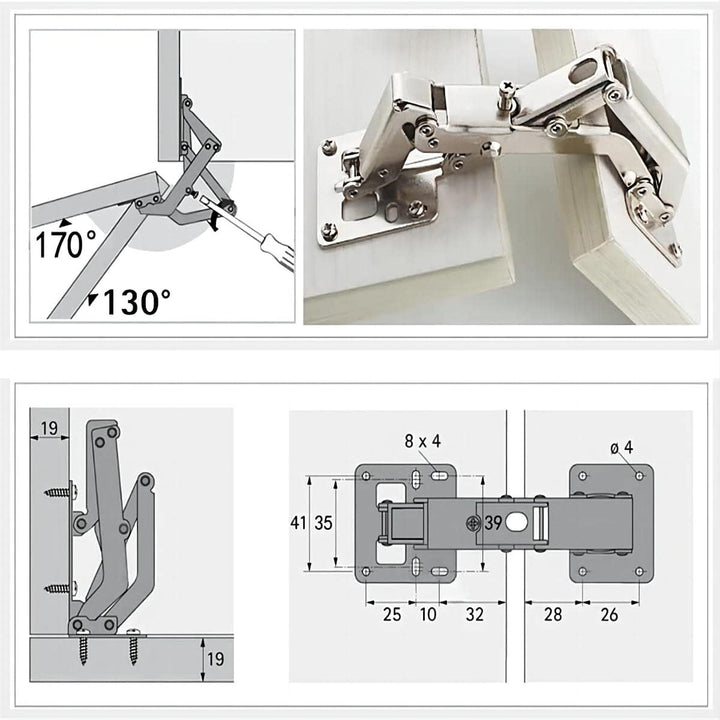 Qrity 4 X Aufschraubscharnier mit Feder Öffnungswinkel 170° Küche Schrank Türscharniere +16 Schraube
