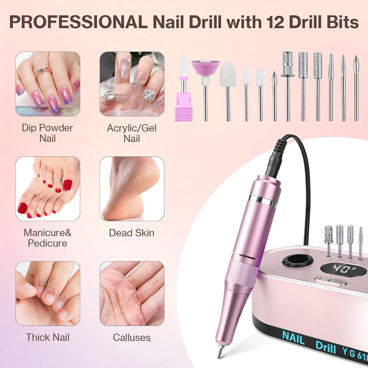 Elektrische Nagelfeile Nagelfräser Professioneller, 40000U/Min, LCD Maniküre Pediküre Set mit Multif