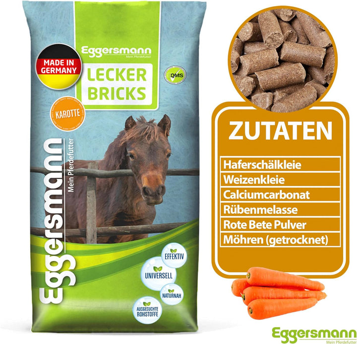 Eggersmann Mein Pferdefutter - Lecker Bricks Karotte 25 kg - Leckerlies für Pferde und Ponies zur Be