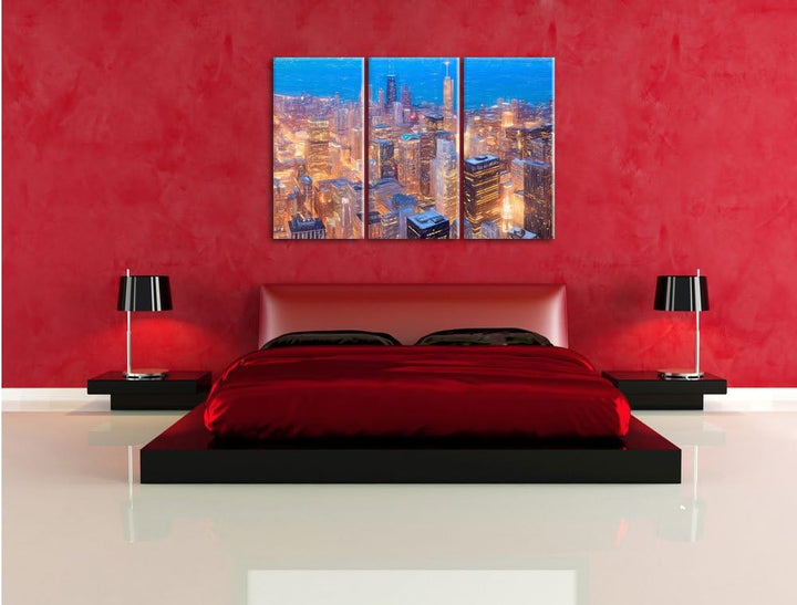 Pixxprint Luftaufnahme Chicago als Leinwandbild/Grösse: 3 Teilig (120x80 cm) cm/Wandbild/Kunstdruck/
