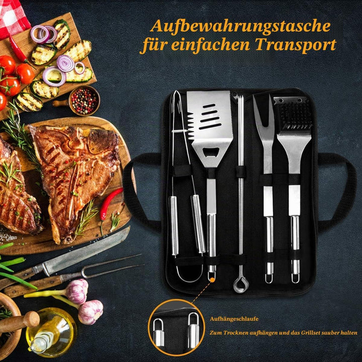 QH7 10PC Edelstahl Grillbesteck-Set,QH Professionelle Grill Bestecksets in Tragetasche BBQ Grillwerk