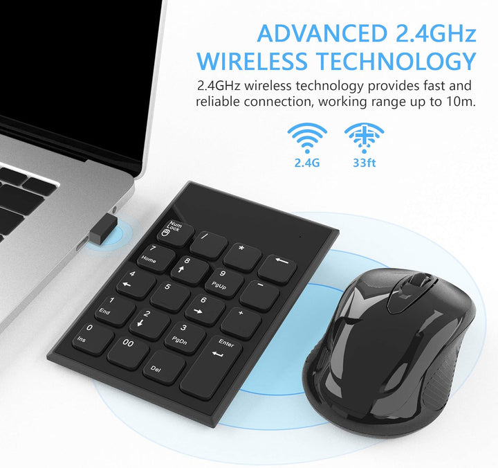 Kabellose Nummernblock und Maus Kombination, Yeemie Pro 2.4G tragbarer, ultraflacher USB-Ziffernbloc