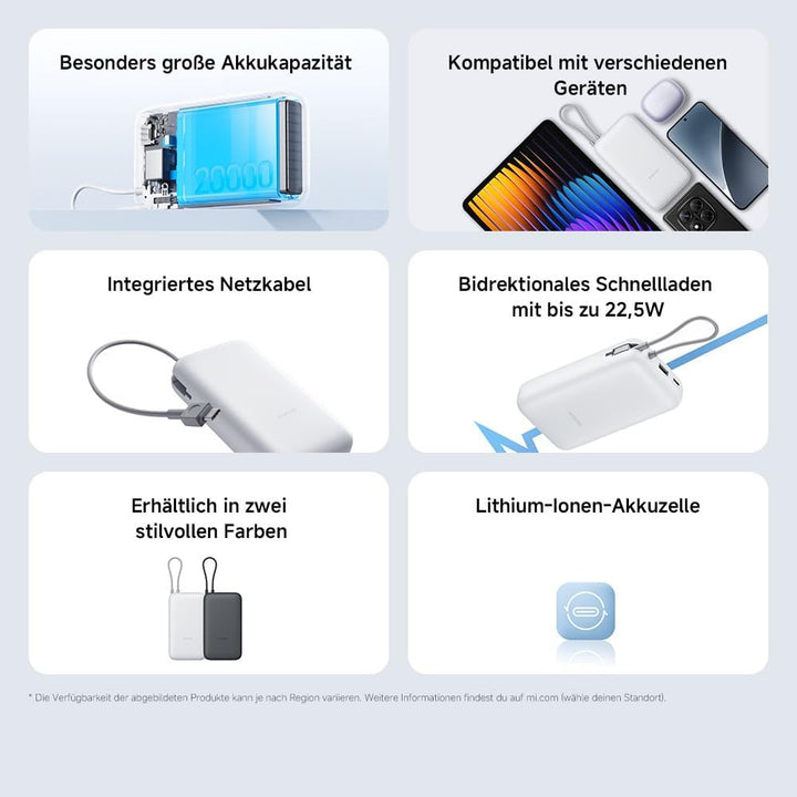 Xiaomi 22.5W Power Bank 20000mAh (Integrated Cable) Light Gray